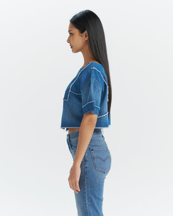 levi’s® 拼接設計牛仔短袖上衣|女裝  003TZ0000XS- Indigo  – Levi's 香港