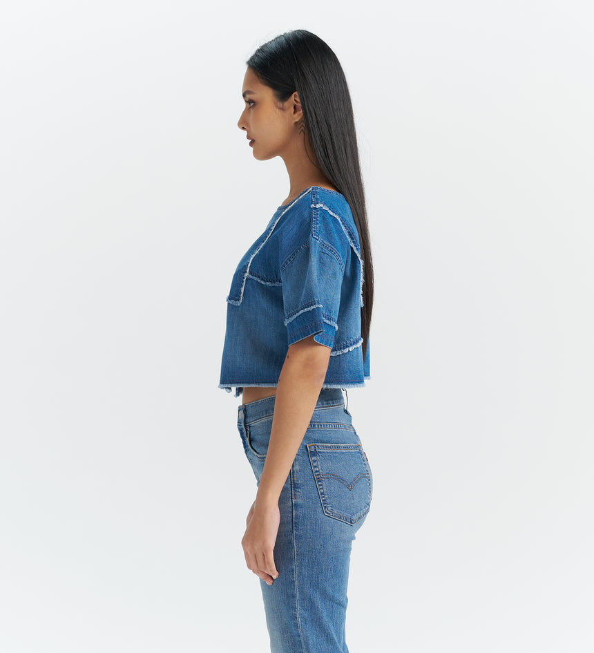 levi’s® 拼接設計牛仔短袖上衣|女裝  003TZ0000XS- Indigo – Levi's 香港