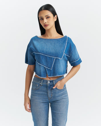 levi’s® 拼接設計牛仔短袖上衣|女裝  003TZ0000XS- Indigo  – Levi's 香港