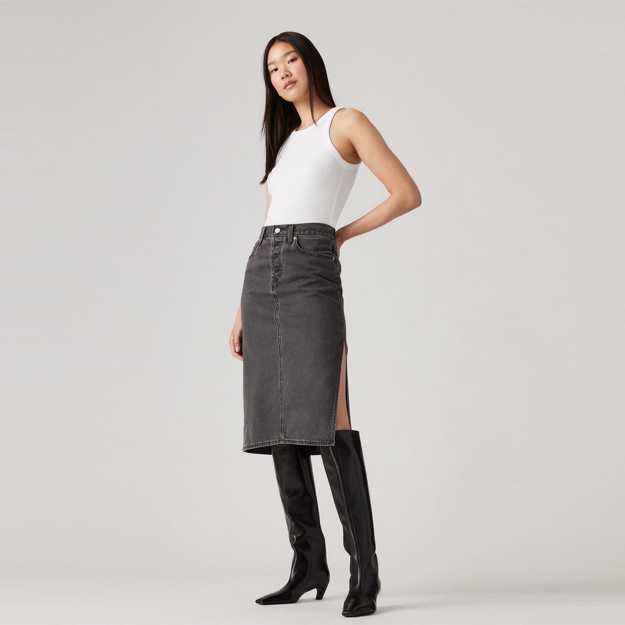 Levi's® Women's Side Slit Skirt Washed Noir Black Black