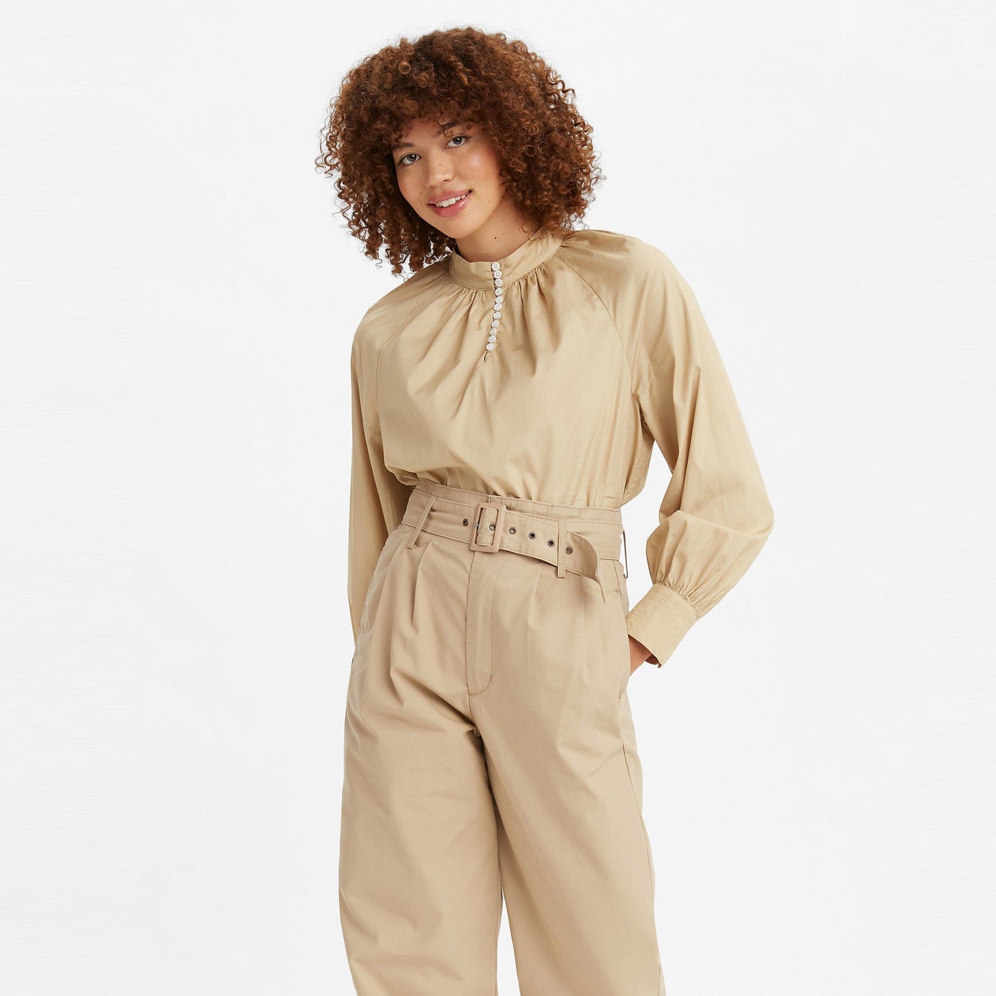 Gillian Mock Neck Ls Top Safari