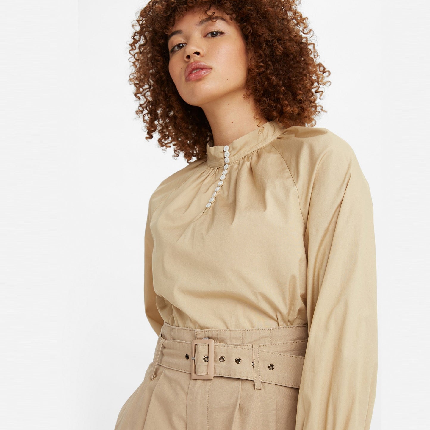 Gillian Mock Neck Ls Top Safari