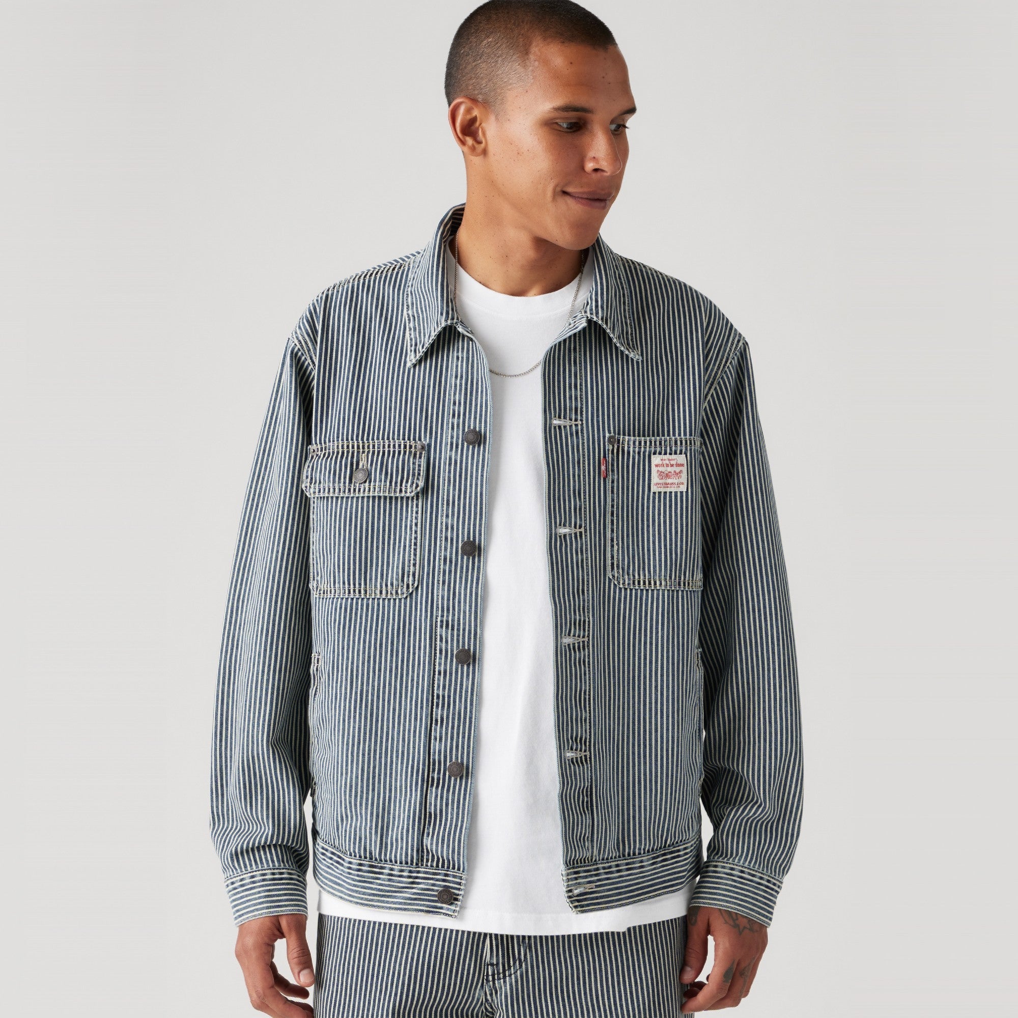 White Denim Jacket Striped Shirt Pablo Jacket In Denim Stripe