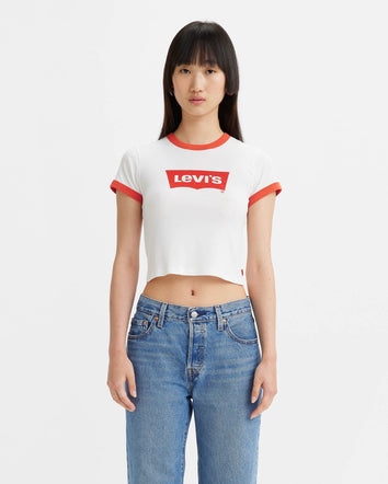levi's® women's graphic ringer mini tee A35230004XS- Bright White / Orange Rust Rib  – Levi's Hong Kong