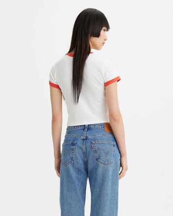 levi's® women's graphic ringer mini tee A35230004XS- Bright White / Orange Rust Rib  – Levi's Hong Kong