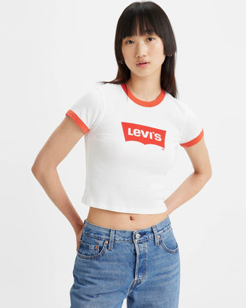 levi's® women's graphic ringer mini tee A35230004XS- Bright White / Orange Rust Rib  – Levi's Hong Kong
