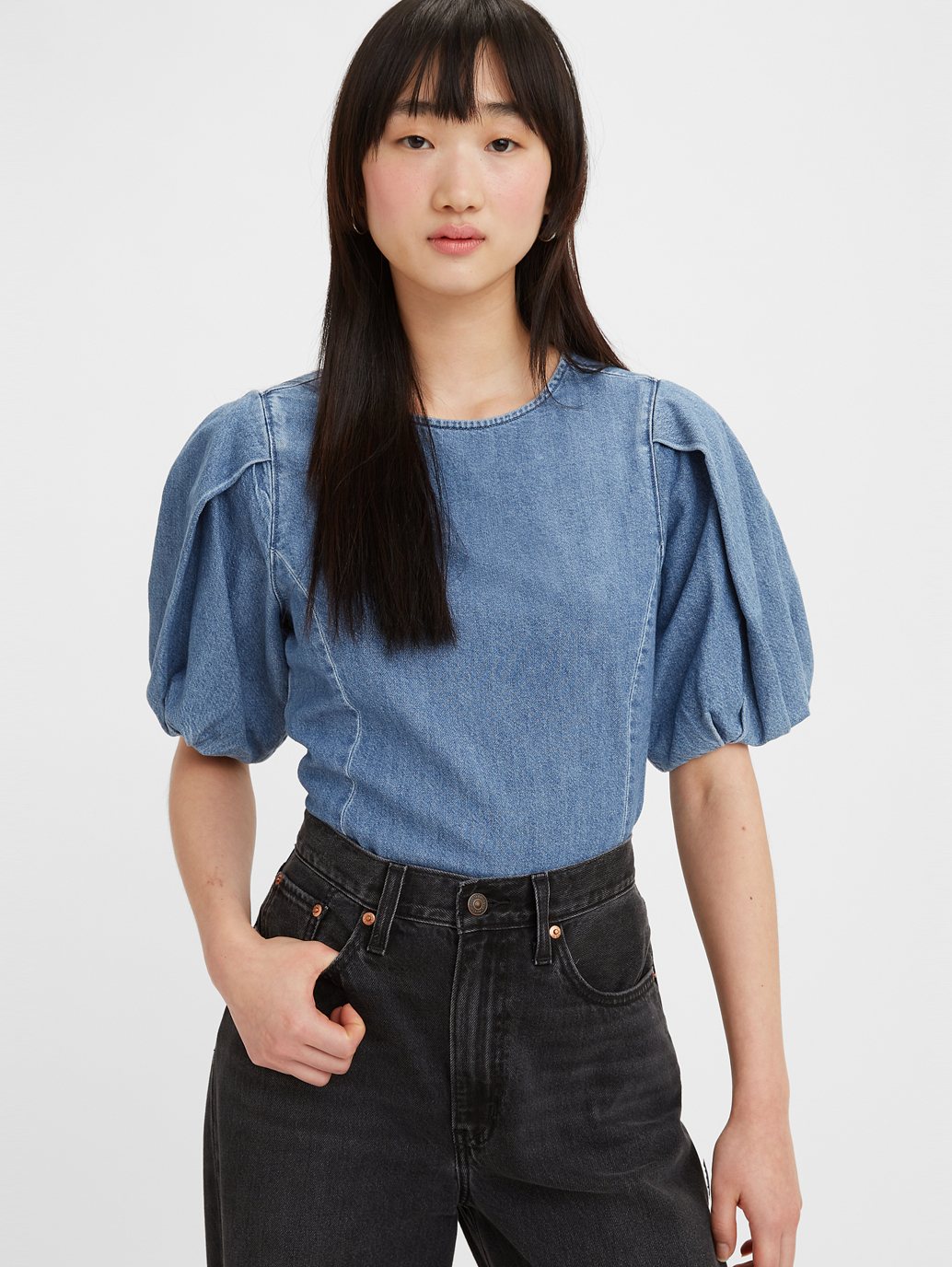 Levi s Women s Zaida Sculptural Blouse Indigo Destructed Levi s HK Levi s Hong Kong