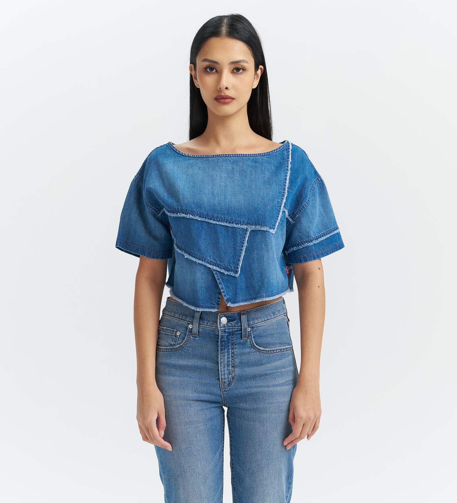 levi’s® women's  patchwork design denim short sleeve top 003TZ0000XS- Indigo – Levi's Hong Kong