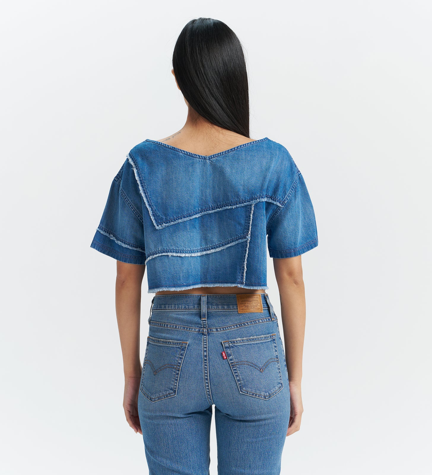 levi’s® women's  patchwork design denim short sleeve top 003TZ0000XS- Indigo – Levi's Hong Kong