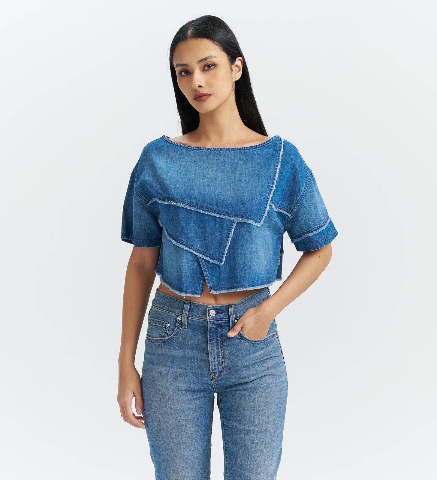 levi’s® women's  patchwork design denim short sleeve top 003TZ0000XS- Indigo – Levi's Hong Kong