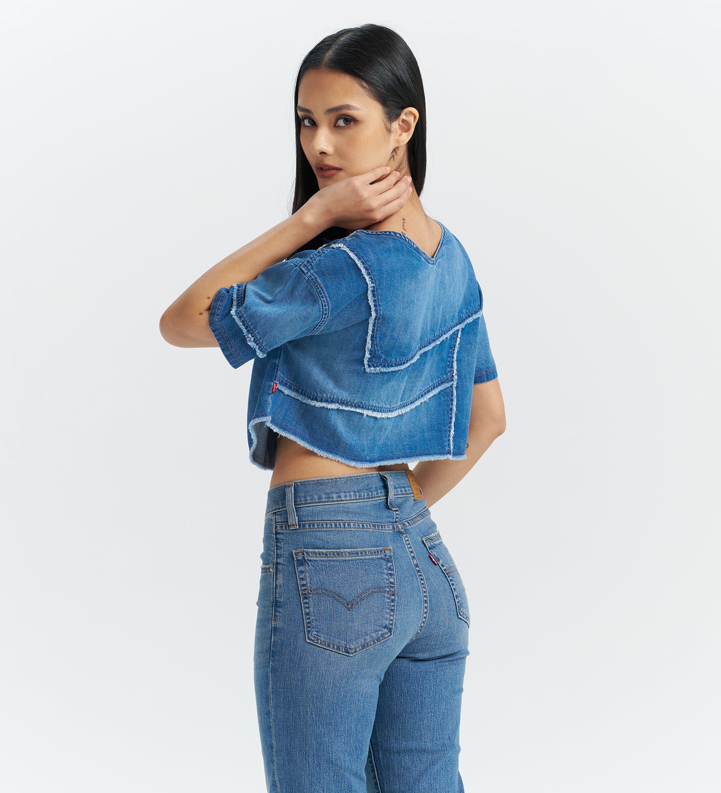 levi’s® women's  patchwork design denim short sleeve top 003TZ0000XS- Indigo – Levi's Hong Kong