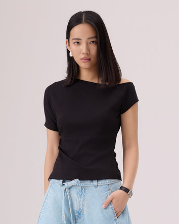 levi's® off-shoulder rib tee 006QG0001S- Black  – Levi's Hong Kong