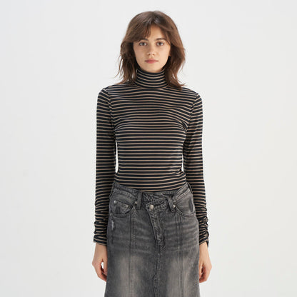 Levi's® Women's Black and Tan Striped Turtleneck Top