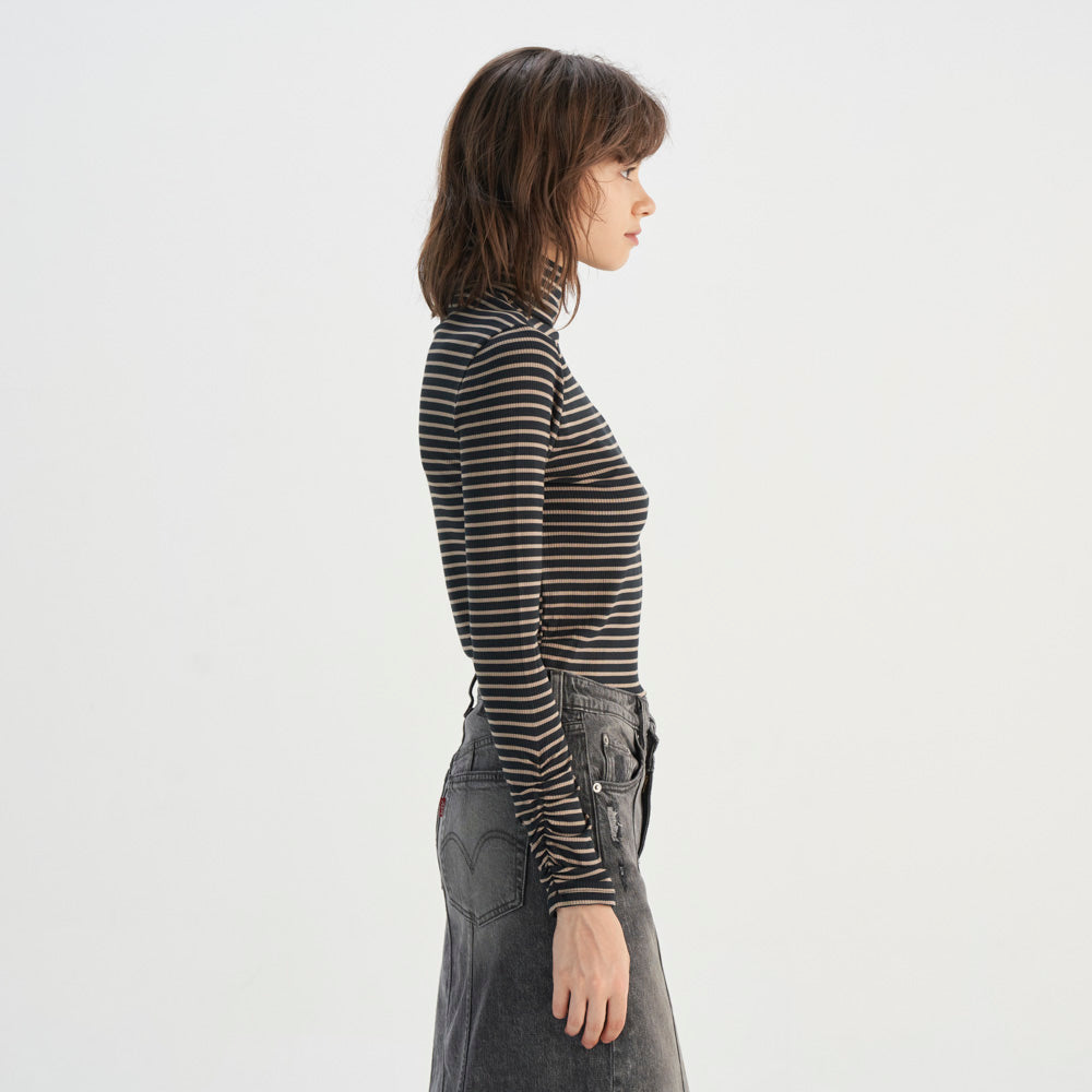 levi's® women's black and tan striped turtleneck top 001XT0001XS- Brown – Levi's Hong Kong
