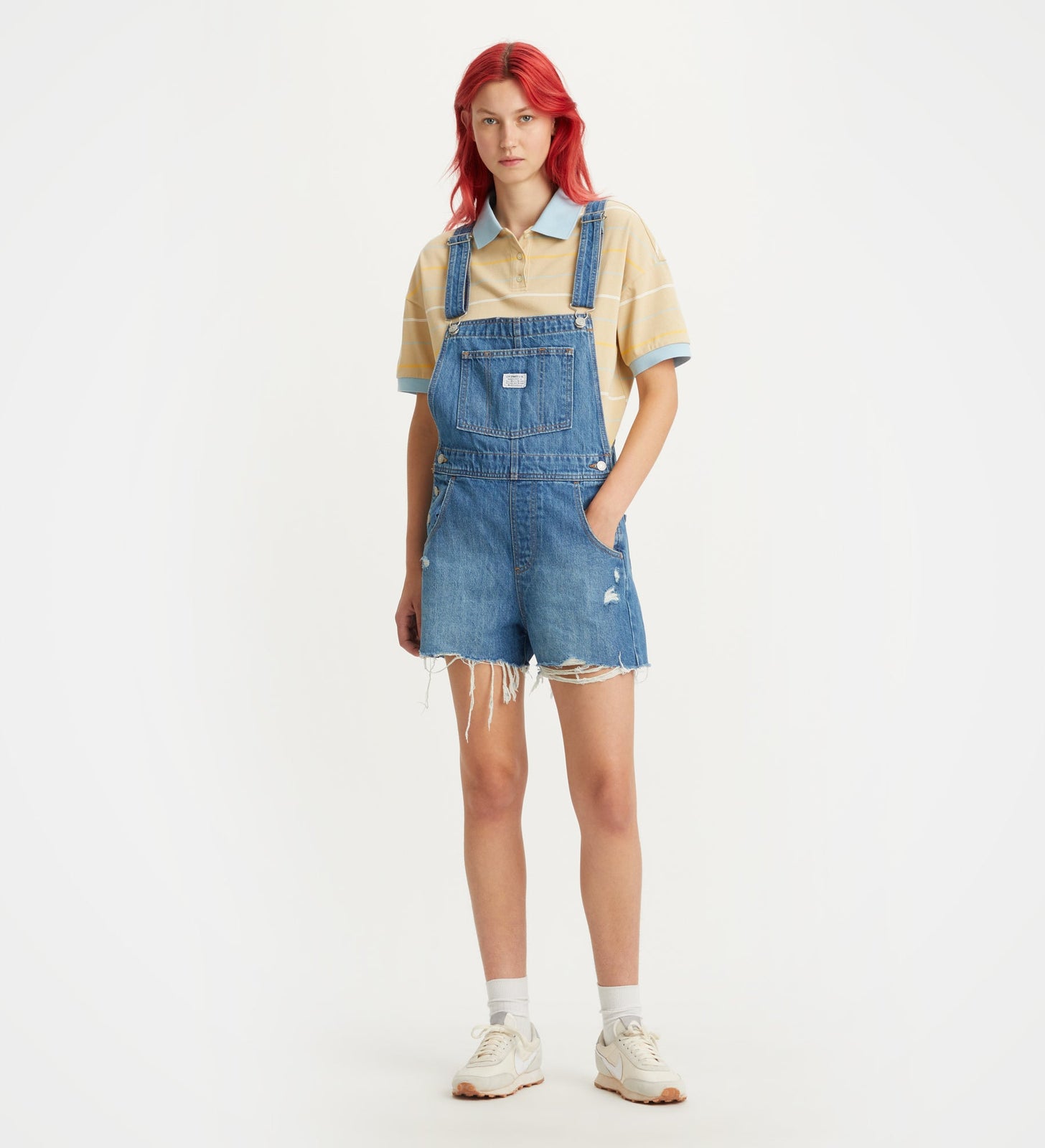 levi's®復古連身牛仔工人短褲 | 女裝 523330041XS- Medium Indigo Destructed – Levi's 香港