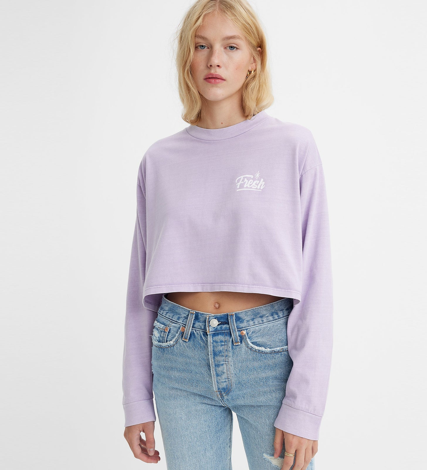 levi's® women's graphic long sleeve reese cropped tee A35250004XXS- Ls Fresh Logo Natural Dye Dusk – Levi's Hong Kong