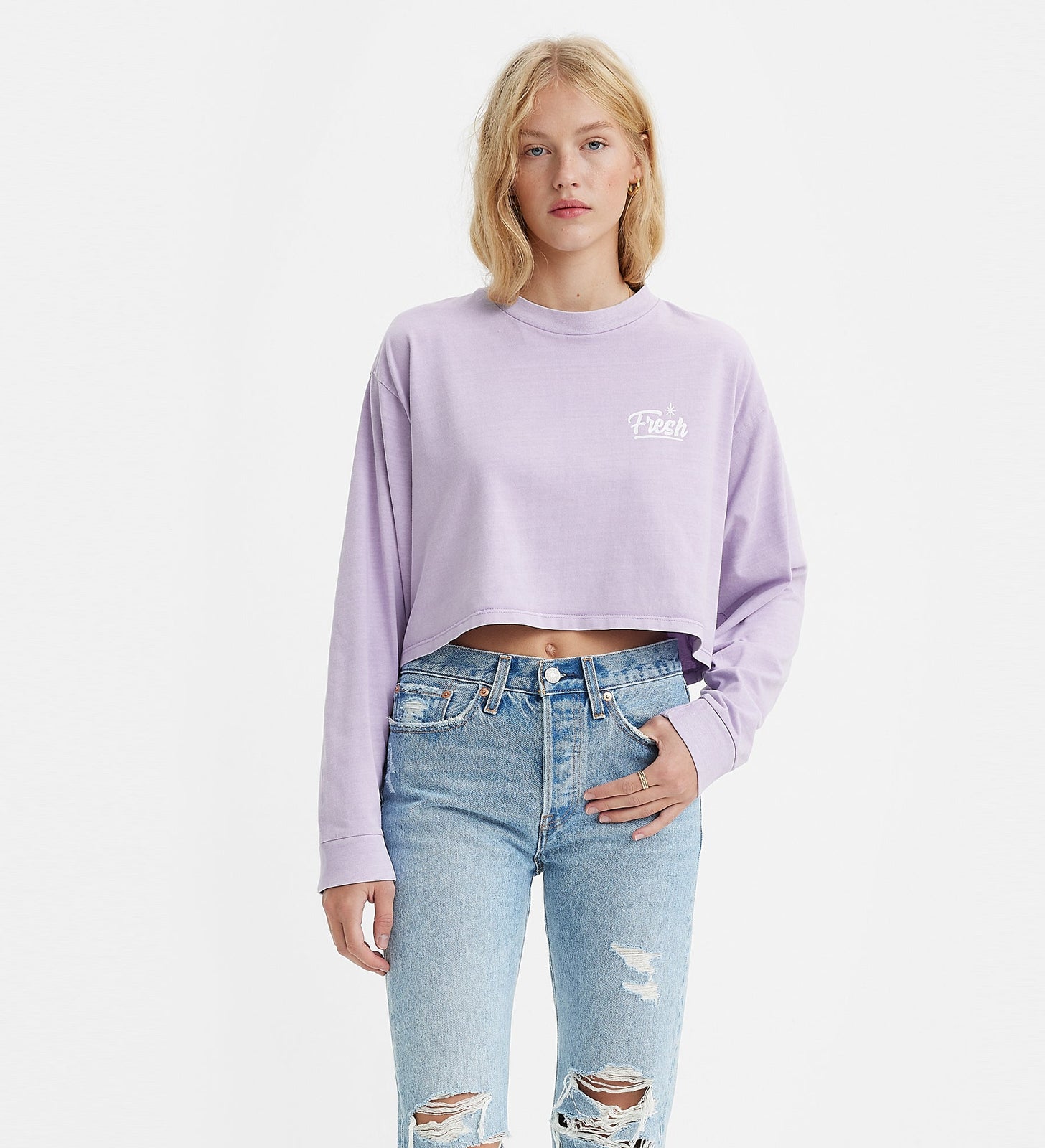 levi's® women's graphic long sleeve reese cropped tee A35250004XXS- Ls Fresh Logo Natural Dye Dusk – Levi's Hong Kong