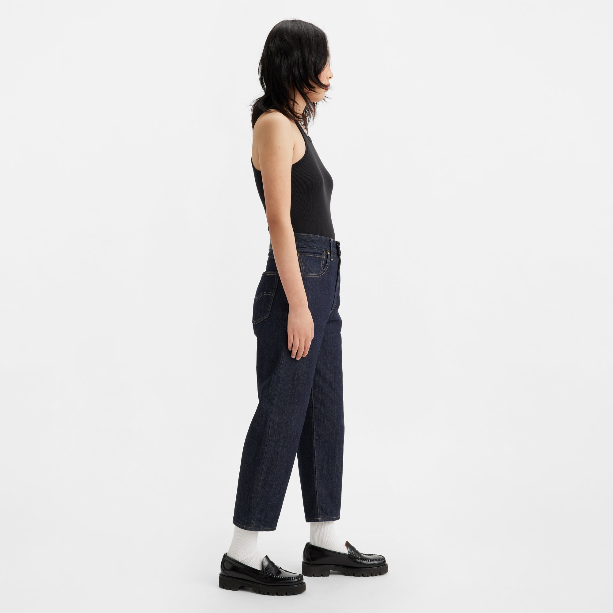 [ ]Curved Leg Barrel Fit Rinse Wash Jeans★人気★ Levi's® Women's Barrel Jeans - Moj Barrel Dark Rinse