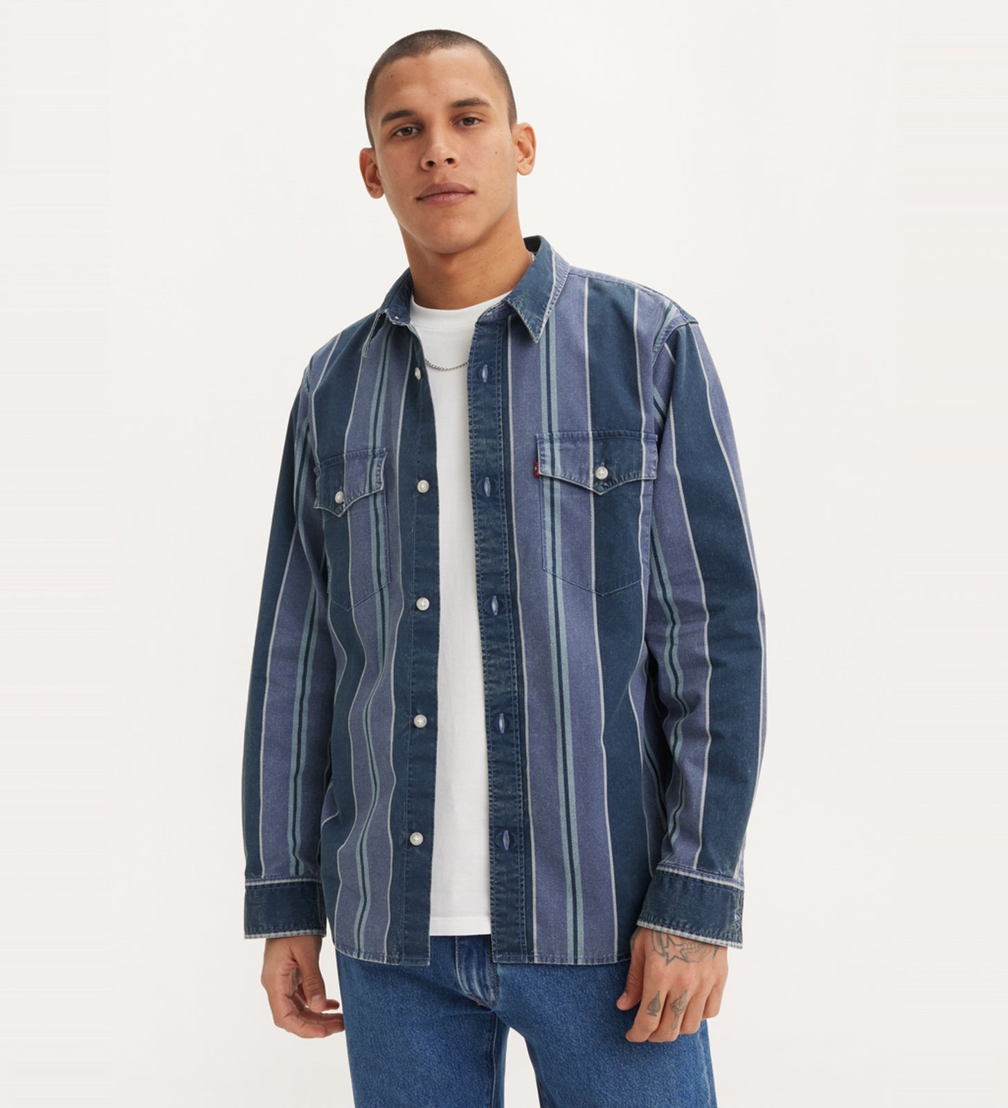 levi's® men's relaxed fit western shirt A19190040S- Carson Stripe Dress Blues – Levi's Hong Kong