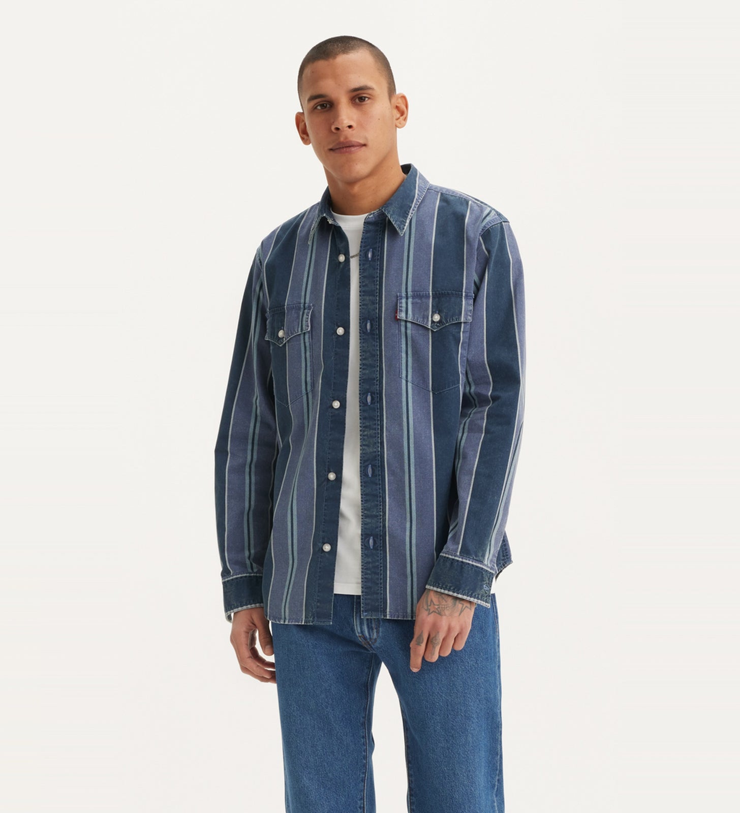 levi's® men's relaxed fit western shirt A19190040S- Carson Stripe Dress Blues – Levi's Hong Kong