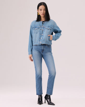  levi's® 無領 boxy trucker 牛仔外套 | 女裝 006Q90001XXS- Indigo  – Levi's 香港