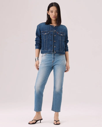  levi's® 無領 boxy trucker 牛仔外套 | 女裝 006Q90000XXS- Dark Wash  – Levi's 香港