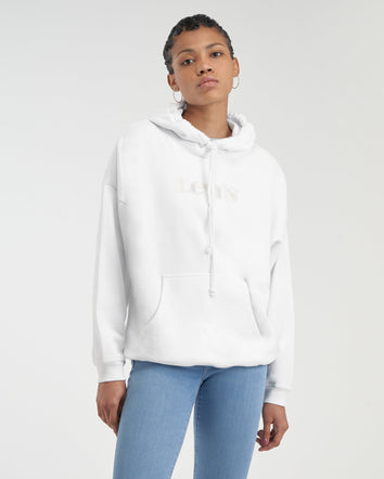 彩色levi's® logo 印字寬鬆連帽抽繩衛衣 | 女裝 344000011L- Hoodie Rider Iridescent Logo White +  – Levi's 香港