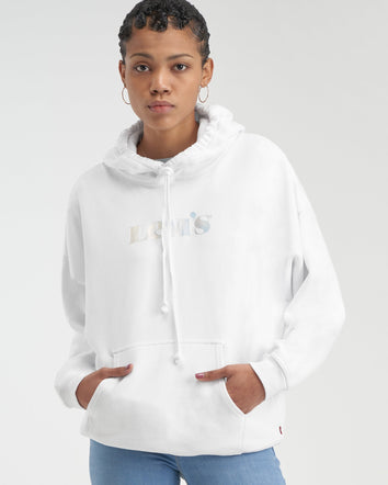 彩色levi's® logo 印字寬鬆連帽抽繩衛衣 | 女裝 344000011L- Hoodie Rider Iridescent Logo White +  – Levi's 香港