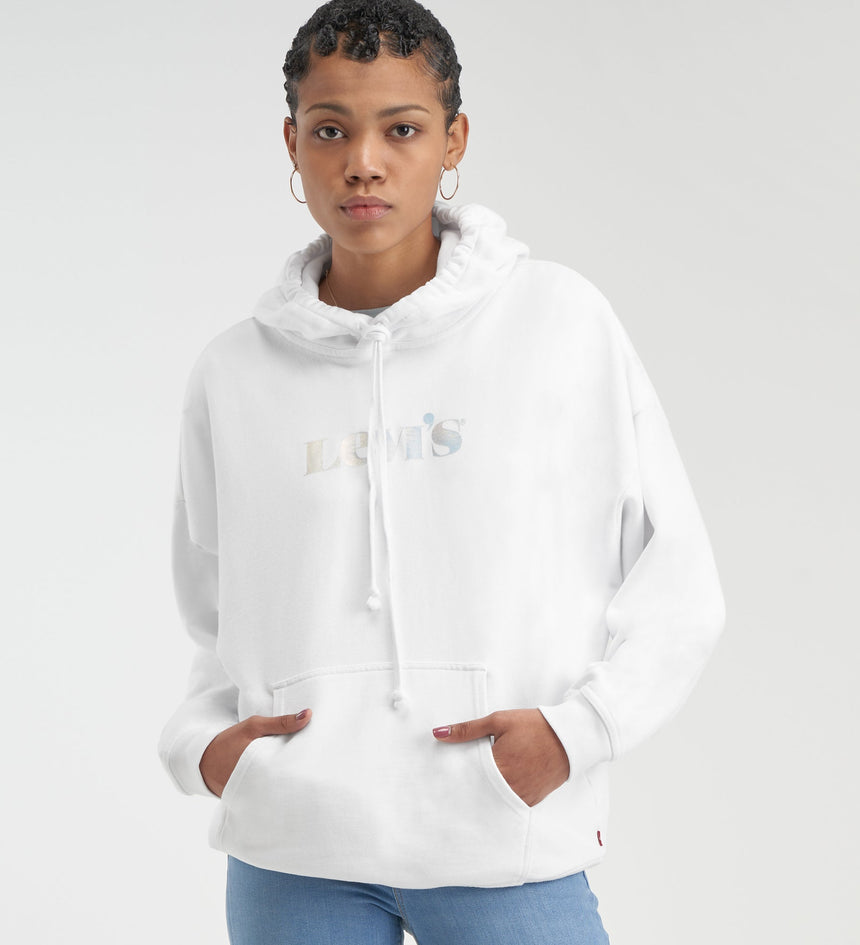 彩色levi's® logo 印字寬鬆連帽抽繩衛衣 | 女裝 344000011L- Hoodie Rider Iridescent Logo White + – Levi's 香港