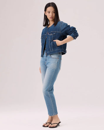  levi's® 無領 boxy trucker 牛仔外套 | 女裝 006Q90000XXS- Dark Wash  – Levi's 香港
