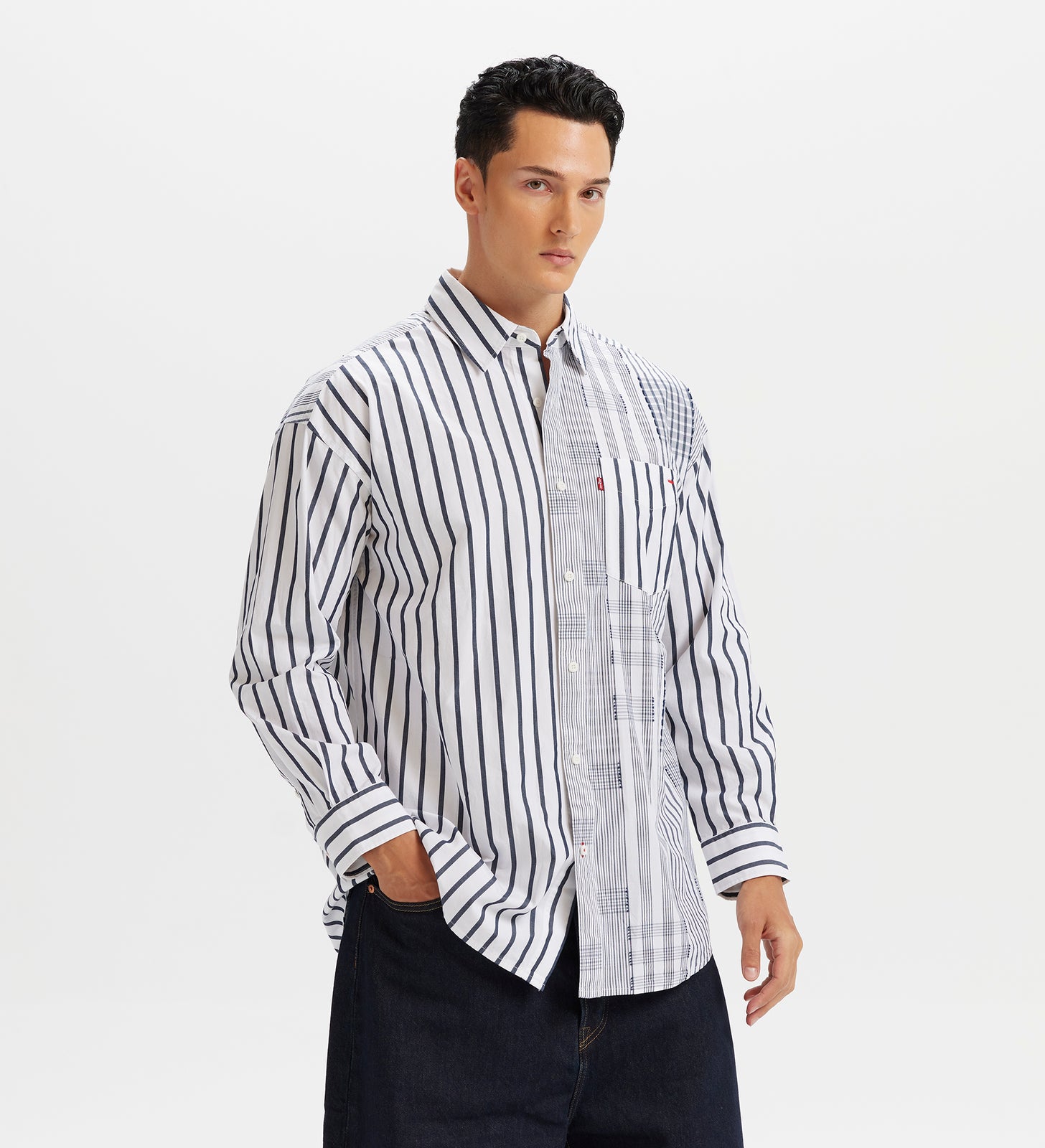 levi’s® 寬鬆長袖條紋牛津襯衫 | 男款 003MX0001XS- Grey – Levi's 香港