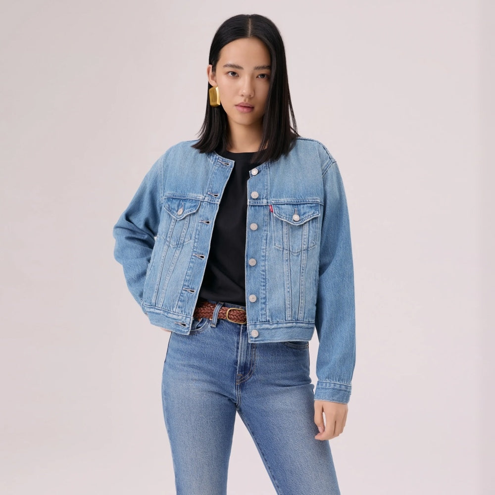  levi's® 無領 boxy trucker 牛仔外套 | 女裝 006Q90001XXS- Indigo – Levi's 香港