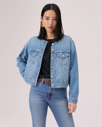  levi's® 無領 boxy trucker 牛仔外套 | 女裝 006Q90001XXS- Indigo  – Levi's 香港