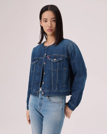  levi's® 無領 boxy trucker 牛仔外套 | 女裝 006Q90000XXS- Dark Wash  – Levi's 香港