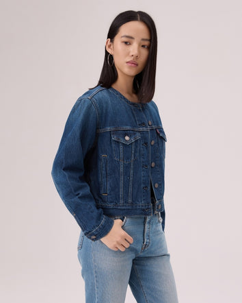  levi's® 無領 boxy trucker 牛仔外套 | 女裝 006Q90000XXS- Dark Wash  – Levi's 香港