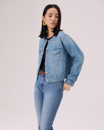  levi's® 無領 boxy trucker 牛仔外套 | 女裝 006Q90001XXS- Indigo  – Levi's 香港