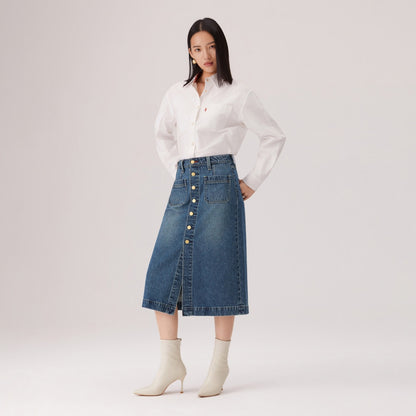 Levi's® 鈕扣前開叉牛仔短裙 | 女裝
