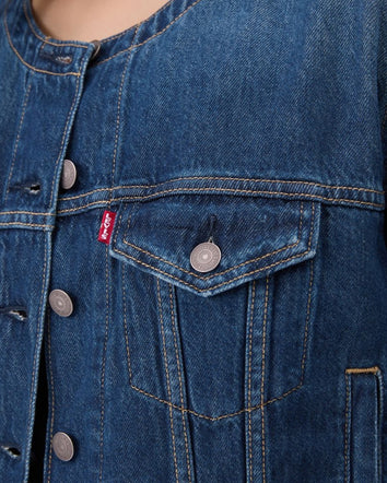  levi's® 無領 boxy trucker 牛仔外套 | 女裝 006Q90000XXS- Dark Wash  – Levi's 香港