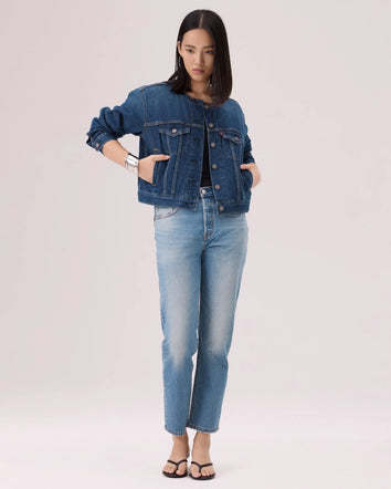  levi's® 無領 boxy trucker 牛仔外套 | 女裝 006Q90000XXS- Dark Wash  – Levi's 香港