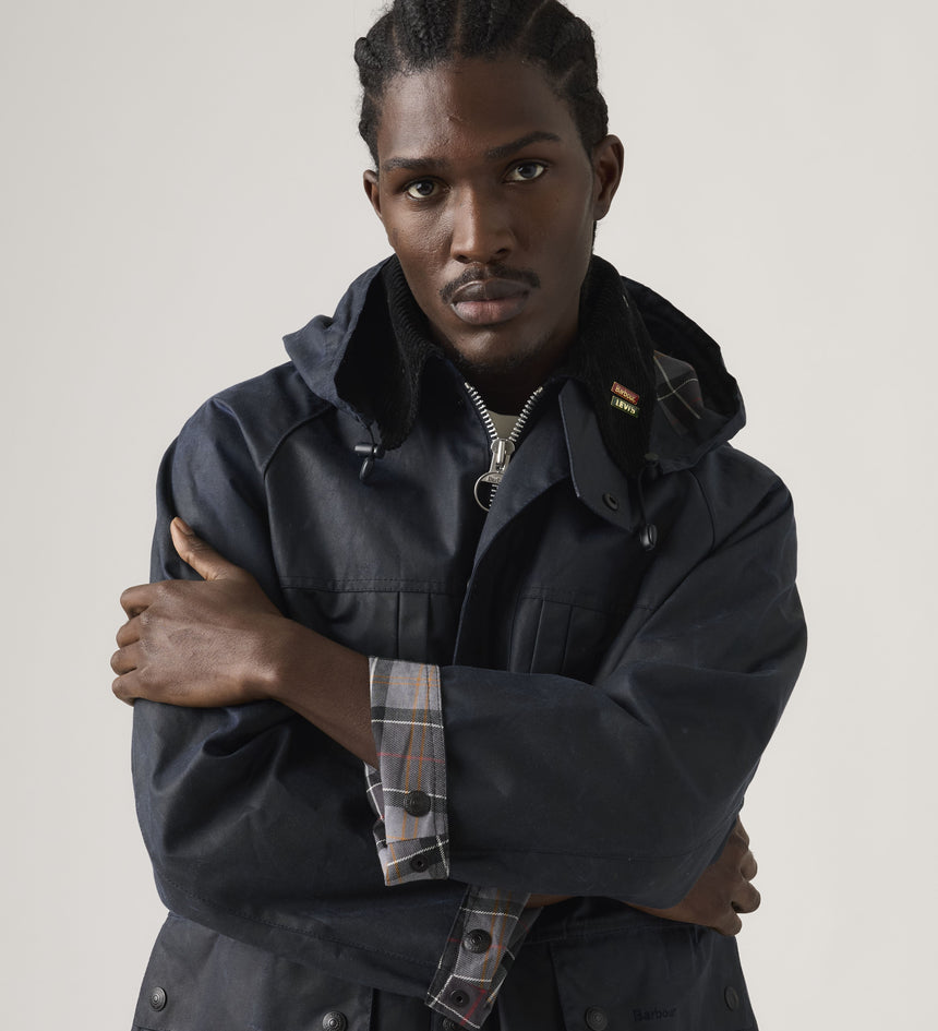 levi's® x barbour oversized bedale waxed jacket 008GL0005L- Navy – Levi's Hong Kong