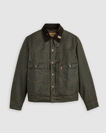 levi's® x barbour type ii waxed trucker jacket 008GN0005XS- Olive  – Levi's Hong Kong