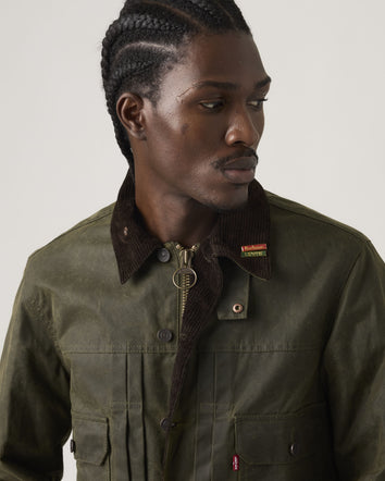 levi's® x barbour type ii waxed trucker jacket 008GN0005XS- Olive  – Levi's Hong Kong