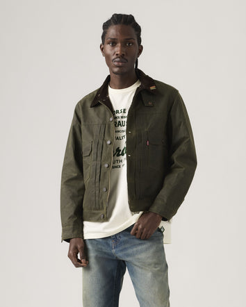 levi's® x barbour type ii waxed trucker jacket 008GN0005XS- Olive  – Levi's Hong Kong