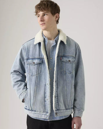levi's® relaxed sherpa trucker 寬鬆羊毛外套 | 男裝   A57840026S- Light Indigo  – Levi's 香港