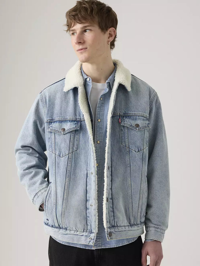 levi's® relaxed sherpa trucker 寬鬆羊毛外套 | 男裝   A57840026XS- Light Indigo  – Levi's 香港