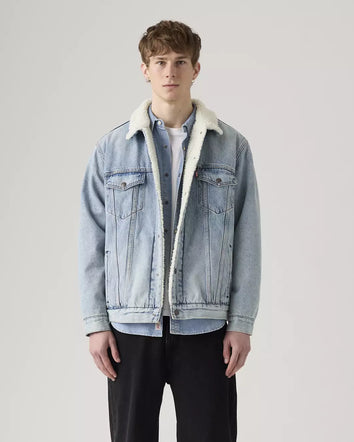 levi's® relaxed sherpa trucker 寬鬆羊毛外套 | 男裝   A57840026S- Light Indigo  – Levi's 香港