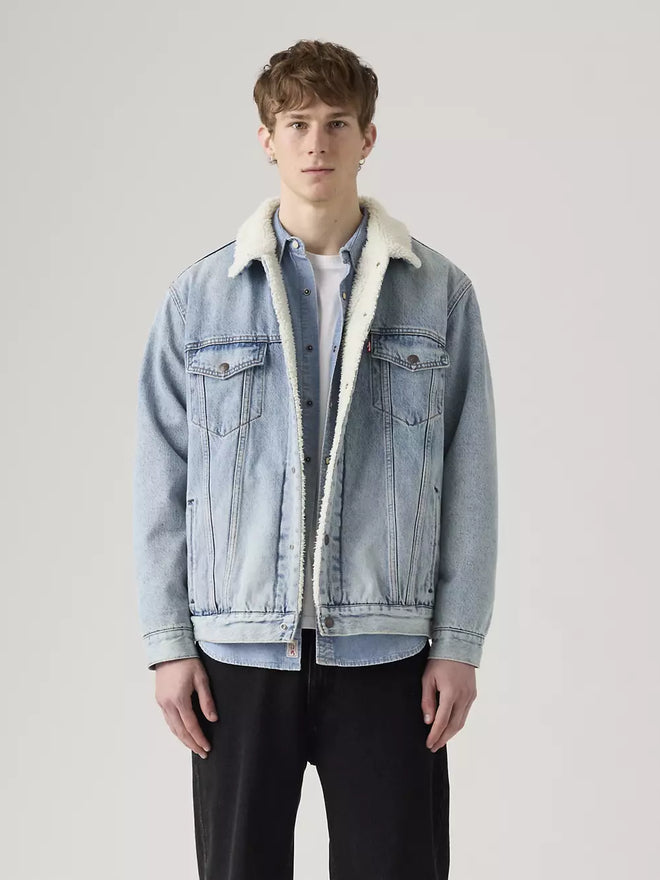 levi's® relaxed sherpa trucker 寬鬆羊毛外套 | 男裝   A57840026XS- Light Indigo  – Levi's 香港