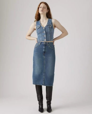 levi's® high-rise back slit 裙 | 女裝 001VH000625- Medium Indigo  – Levi's 香港