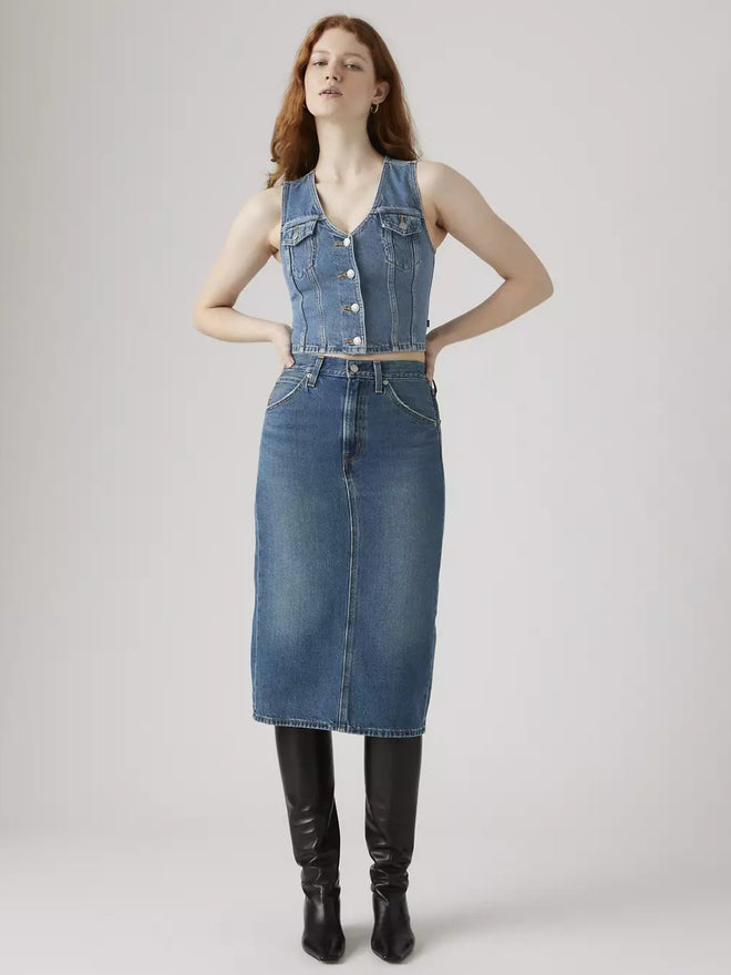 levi's® high-rise back slit 裙 | 女裝 001VH000625- Medium Indigo  – Levi's 香港