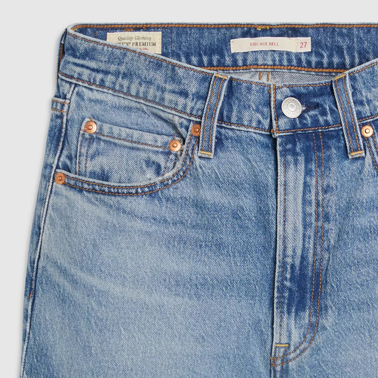 levi's® ribcage bell 高腰喇叭牛仔褲 | 女裝 A750300202430 Medium Indigo - Worn In – Levi's 香港